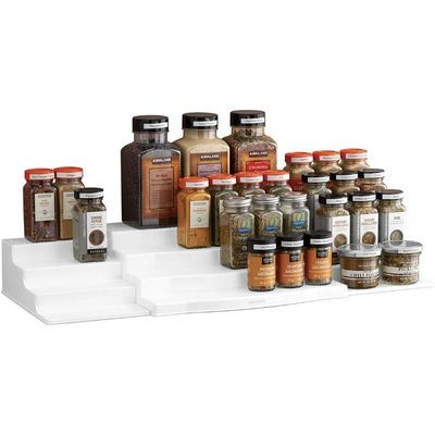 YouCopia ShelfSteps Expandable Spice Rack Organizer, 4-Tier Cabinet & Pantry Storage for 48+ Bottles, Space-Saving, Durable Plastic, Easy Set-Up, White