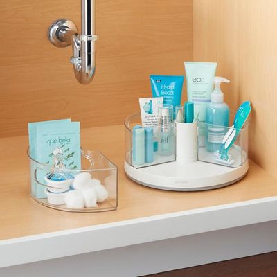 YouCopia Crazy Susan Lazy Susan Organizer, 3 BPA-Free Removable Clear Bins with Handles, Rotating Storage Turntable for Kitchen Cabinet, Pantry and Bathroom Organization