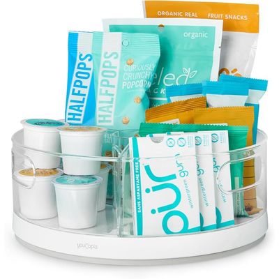 YouCopia Crazy Susan Lazy Susan Organizer, 3 BPA-Free Removable Clear Bins with Handles, Rotating Storage Turntable for Kitchen Cabinet, Pantry and Bathroom Organization
