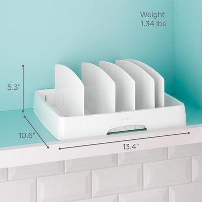 YouCopia StoraLid Food Container Lid Organizer, Tall Dividers, BPA-Free Adjustable Plastic Lid Storage for Kitchen Cabinet and Drawer Organization, White