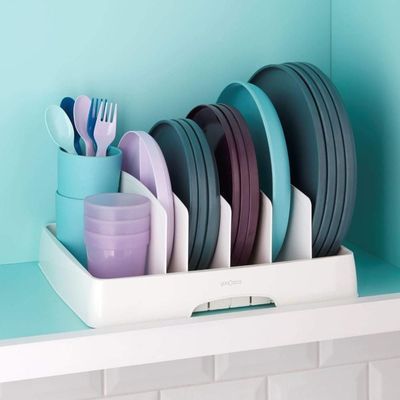 YouCopia StoraLid Food Container Lid Organizer, Tall Dividers, BPA-Free Adjustable Plastic Lid Storage for Kitchen Cabinet and Drawer Organization, White
