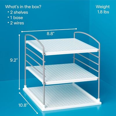 YouCopia UpSpace Adjustable Box Organizer for Foil, Wrap, and Kitchen Cabinet Storage, Original, Space-Saving Rack with Non-Slip Base, Easy Assembly, White