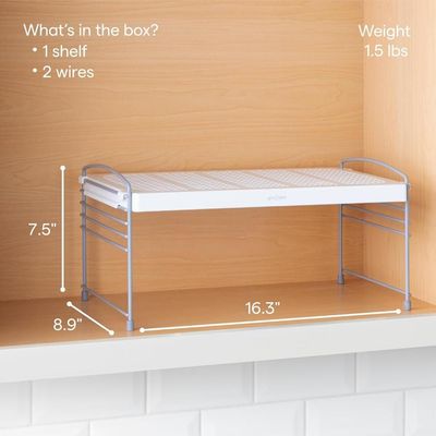 YouCopia Adjustable Kitchen Cabinet Shelf Organizer for Kitchen Counter, Cabinet Countertop Shelf Rack Organizer, Durable 9” x 16” Adjustable Shelf- 50240
