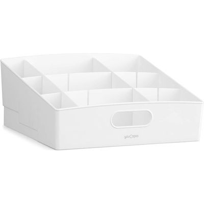 YouCopia ShelfBin 3-Tier Food Packet and Snack Organizer for Kitchen Cabinet and Pantry – Adjustable Dividers, Tiered Storage, Built-in Handle, BPA-Free Plastic, Large, White