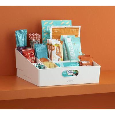 YouCopia ShelfBin 3-Tier Food Packet and Snack Organizer for Kitchen Cabinet and Pantry – Adjustable Dividers, Tiered Storage, Built-in Handle, BPA-Free Plastic, Large, White