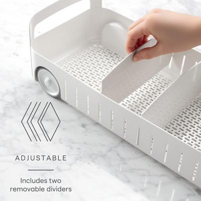 YouCopia RollOut Caddy Rolling Storage Bin with 2 Adjustable Dividers and Removable Basket for Kitchen and Bathroom Under Sink Organization, 8" Wide