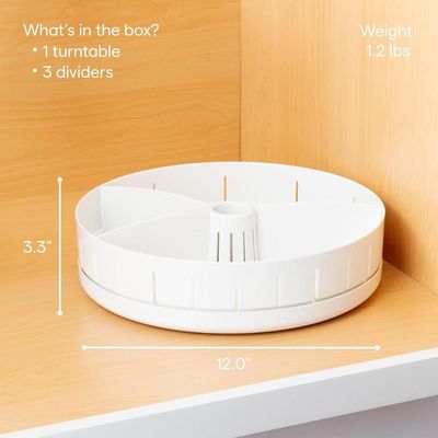 YouCopia SinkSuite Under Sink Turntable with Adjustable Dividers, 12 Inch Organizer for Kitchen and Bathroom Storage, Non-Slip Base, 360 Degree Rotating Organizer for Cleaning Supplies