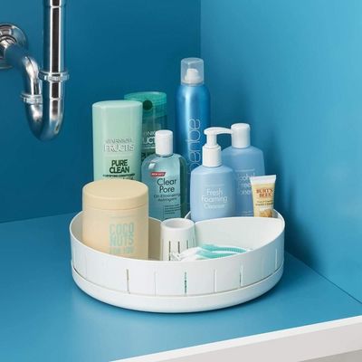 YouCopia SinkSuite Under Sink Turntable with Adjustable Dividers, 12 Inch Organizer for Kitchen and Bathroom Storage, Non-Slip Base, 360 Degree Rotating Organizer for Cleaning Supplies