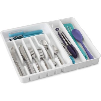 YouCopia Expandable Utensil Tray DrawerFit Organizer for Kitchen Drawer, Adjustable Flatware and Cutlery Storage, Durable & Easy to Clean, Non-Slip, BPA-Free, White