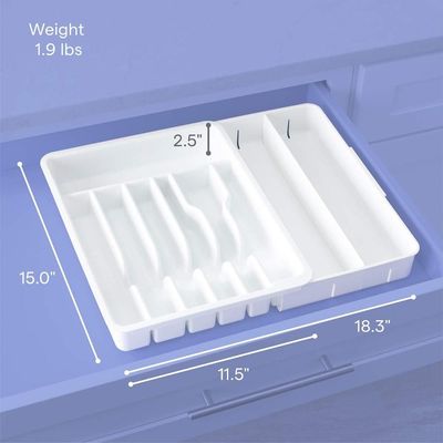 YouCopia Expandable Utensil Tray DrawerFit Organizer for Kitchen Drawer, Adjustable Flatware and Cutlery Storage, Durable & Easy to Clean, Non-Slip, BPA-Free, White