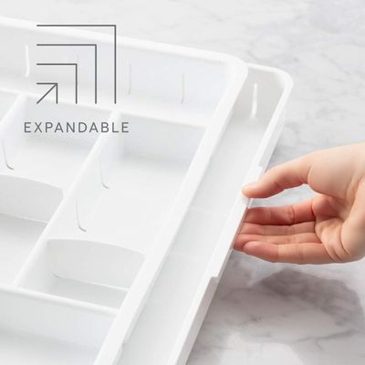 YouCopia DrawerFit Expandable Office Drawer Organizer, Adjustable Storage with 13 Compartments, Non-Slip, BPA-Free, Fits Drawers 10” to 16” Wide, White
