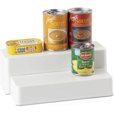 YouCopia ShelfSteps Can Organizer, 2-Tier Expandable Shelf for Pantry and Kitchen Cabinet Storage, Adjustable Can Rack, Maximizes Storage, Sturdy and Space-Saving, White