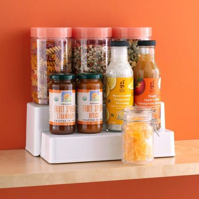 YouCopia ShelfSteps Can Organizer, 2-Tier Expandable Shelf for Pantry and Kitchen Cabinet Storage, Adjustable Can Rack, Maximizes Storage, Sturdy and Space-Saving, White