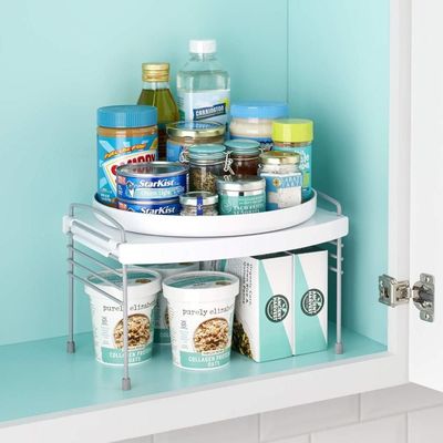 YouCopia Turntable UpSpace Shelf, Adjustable Lazy Susan Organizer for Kitchen Cabinet & Pantry, 360 Degree Rotation, Non-Slip, Sturdy Steel Support, White