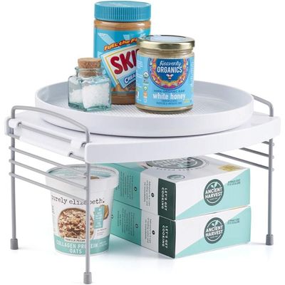 YouCopia Turntable UpSpace Shelf, Adjustable Lazy Susan Organizer for Kitchen Cabinet & Pantry, 360 Degree Rotation, Non-Slip, Sturdy Steel Support, White