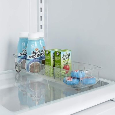 YouCopia RollOut Fridge Caddy, Clear Rolling Refrigerator Organizer Bin with Adjustable Dividers, Handles, and Smooth Wheels, 4 Inch Wide for Easy Access and Kitchen Storage