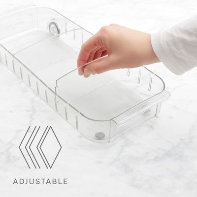 YouCopia RollOut Fridge Caddy, Clear Rolling Refrigerator Organizer Bin with Adjustable Dividers, Handles, and Smooth Wheels, 6-Inch Wide for Easy Access and Kitchen Storage