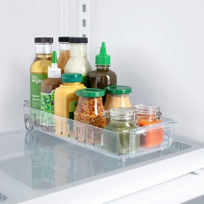 YouCopia RollOut Fridge Caddy, Clear Rolling Refrigerator Organizer Bin with Adjustable Dividers, Handles, and Smooth Wheels, 6-Inch Wide for Easy Access and Kitchen Storage
