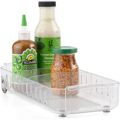 YouCopia RollOut Fridge Caddy, Clear Rolling Refrigerator Organizer Bin with Adjustable Dividers, Handles, and Smooth Wheels, 6-Inch Wide for Easy Access and Kitchen Storage