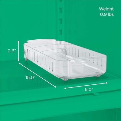 YouCopia RollOut Fridge Caddy, Clear Rolling Refrigerator Organizer Bin with Adjustable Dividers, Handles, and Smooth Wheels, 6-Inch Wide for Easy Access and Kitchen Storage