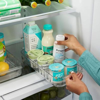 YouCopia RollOut Fridge Caddy, Clear Rolling Refrigerator Organizer Bin with Adjustable Dividers, Handles, and Smooth Wheels, 6-Inch Wide for Easy Access and Kitchen Storage
