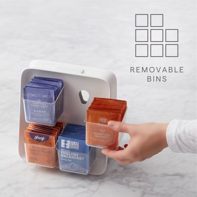 YouCopia TeaStand Tea Bag Organizer with Clear Removable Bins, Cabinet or Pantry Storage Caddy, 80-Bag