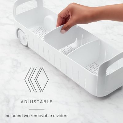 YouCopia RollOut Sink Organizer, 5 Inch Wide Rolling Caddy for Kitchen & Bathroom, Adjustable Dividers, Hanging Basket, Smooth-Glide Wheels, Portable Storage for Cleaning Supplies