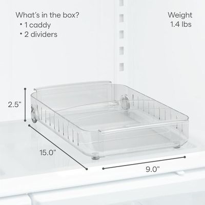 YouCopia RollOut Fridge Caddy, Clear Rolling Refrigerator Organizer Bin with Adjustable Dividers, Handles, and Smooth Wheels, 9 Inch Wide for Easy Access and Kitchen Storage