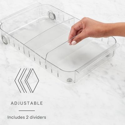 YouCopia RollOut Fridge Caddy, Clear Rolling Refrigerator Organizer Bin with Adjustable Dividers, Handles, and Smooth Wheels, 9 Inch Wide for Easy Access and Kitchen Storage