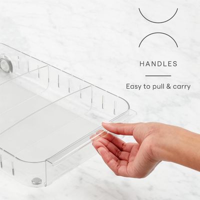 YouCopia RollOut Fridge Caddy, Clear Rolling Refrigerator Organizer Bin with Adjustable Dividers, Handles, and Smooth Wheels, 9 Inch Wide for Easy Access and Kitchen Storage