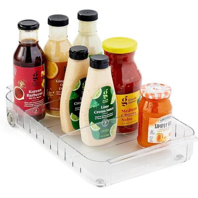 YouCopia RollOut Fridge Caddy, Clear Rolling Refrigerator Organizer Bin with Adjustable Dividers, Handles, and Smooth Wheels, 9 Inch Wide for Easy Access and Kitchen Storage