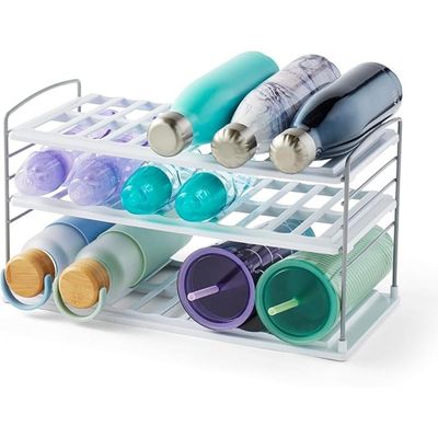 YouCopia UpSpace Water Bottle and Travel Mug Cabinet Organizer, 3-Shelf Wide Adjustable Storage Rack for Kitchen, Holds Bottles, Travel Mugs, Sports Bottles, Baby Bottles, and More