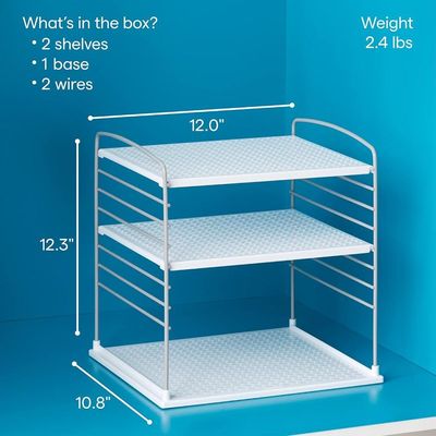 YouCopia UpSpace Cabinet Box Organizer, Adjustable Kitchen and Pantry Shelf for Plastic Wrap and Foil Storage, Large, White