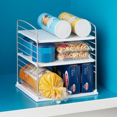 YouCopia UpSpace Cabinet Box Organizer, Adjustable Kitchen and Pantry Shelf for Plastic Wrap and Foil Storage, Large, White