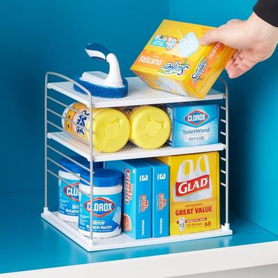 YouCopia UpSpace Cabinet Box Organizer, Adjustable Kitchen and Pantry Shelf for Plastic Wrap and Foil Storage, Large, White