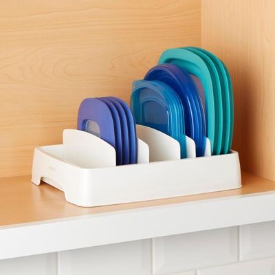 YouCopia StoraLid Adjustable Food Container Lid Organizer, Kitchen Cabinet Storage for Plastic Lids, BPA-Free, Space-Saving, Adjustable Dividers, Small, 2-Pack- 50379
