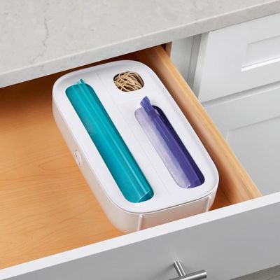 YouCopia StoraBag Drawer Food Bags Dispenser – 3-Slot Plastic Ziplock Bag Organizer for Kitchen, Holds Food Storage Bags, Freezer Bags, Snack Bags, BPA-Free & Easy to Clean