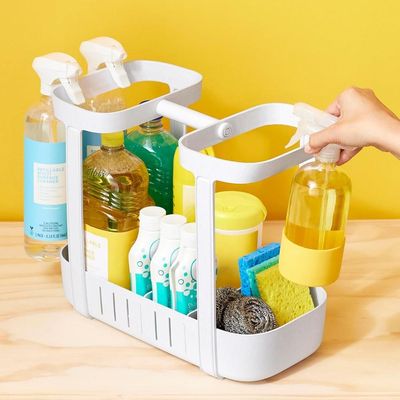 YouCopia SinkSuite Under Sink Cleaning Caddy, Adjustable Cleaning Supplies Organizer for Kitchen and Bathroom Organization and Storage, Made of ABS Plastic, White
