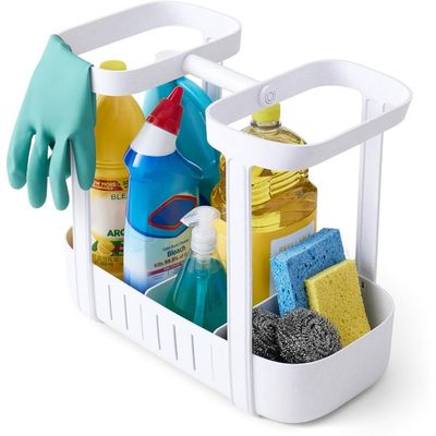 YouCopia SinkSuite Under Sink Cleaning Caddy, Adjustable Cleaning Supplies Organizer for Kitchen and Bathroom Organization and Storage, Made of ABS Plastic, White