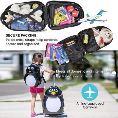 Peekaboo 2PC Kids Luggage Set - Children Suitcase Backpack School Travel Trolley ABS, Best Gift - Penguin
