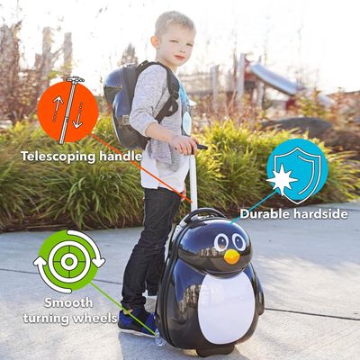 Peekaboo 2PC Kids Luggage Set - Children Suitcase Backpack School Travel Trolley ABS, Best Gift - Penguin