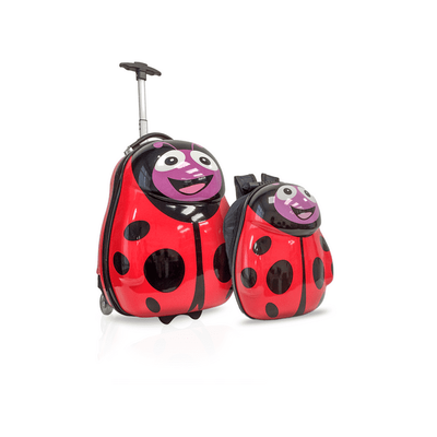 Peekaboo 2PC Kids Luggage Set - Children Suitcase Backpack School Travel Trolley ABS, Best Gift - RedBug