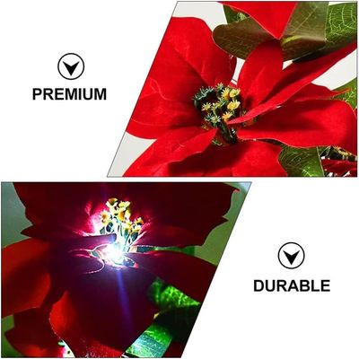 2pcs Solar Simulation Flower Solar LED Light Night Lamp Landscape Home Decoration Flowers Solar Garden Lights Christmas Cross Stake Lights with Faux Poinsettia for Lawn Patio Pathway Yard Walkway