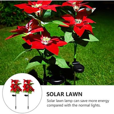 2pcs Solar Simulation Flower Solar LED Light Night Lamp Landscape Home Decoration Flowers Solar Garden Lights Christmas Cross Stake Lights with Faux Poinsettia for Lawn Patio Pathway Yard Walkway