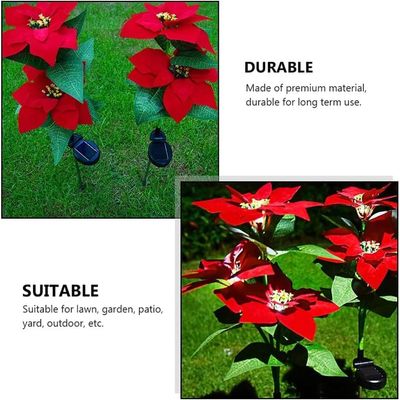 2pcs Solar Simulation Flower Solar LED Light Night Lamp Landscape Home Decoration Flowers Solar Garden Lights Christmas Cross Stake Lights with Faux Poinsettia for Lawn Patio Pathway Yard Walkway