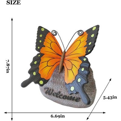 Garden Butterfly Statue Outdoor, Butterfly Figurine with Solar Powered LED Light, Waterproof Lawn Ornaments Statuary Decoration, Welcome Animal Outdoor Decor Light for Patio Balcony Yard (Black)