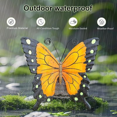 Garden Butterfly Statue Outdoor, Butterfly Figurine with Solar Powered LED Light, Waterproof Lawn Ornaments Statuary Decoration, Welcome Animal Outdoor Decor Light for Patio Balcony Yard (Black)