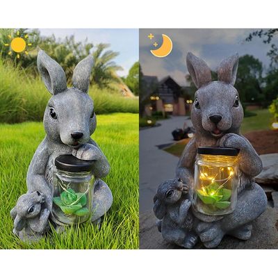 Lovely Garden Ornaments Solar Waterproof Art Figures Rabbit Figurine