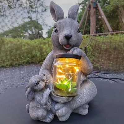 Lovely Garden Ornaments Solar Waterproof Art Figures Rabbit Figurine