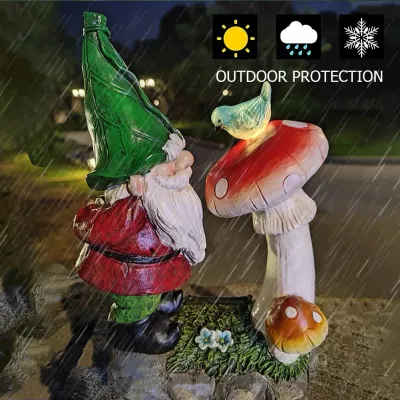 Garden Home Decor Mushroom Smelling Gnome Statue - Solar Energy Light